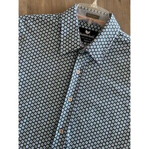 Buttercloth Robert Herjavec Blue Geometric Short Sleeve Button Up Shirt Size M